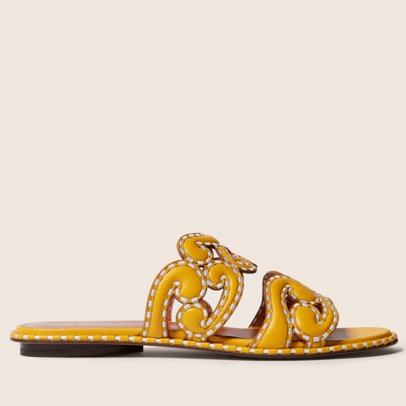 Derek Lam Issa Leather Sandal Mule in Gold Yellow - Picture 4 of 6